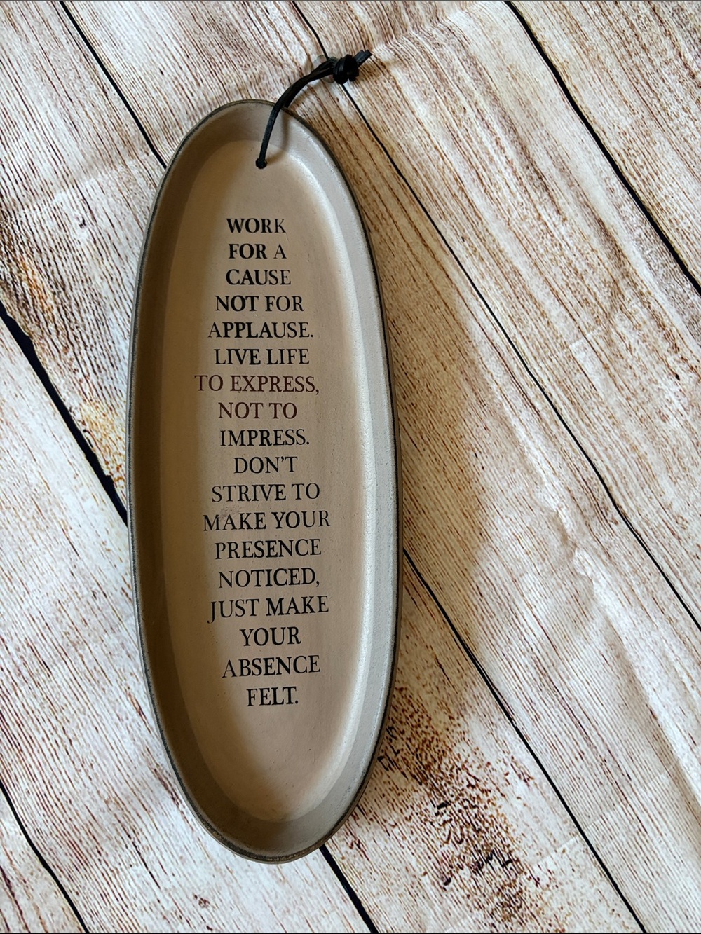Inspirational Oval Tray with Quote - Neutral Taupe